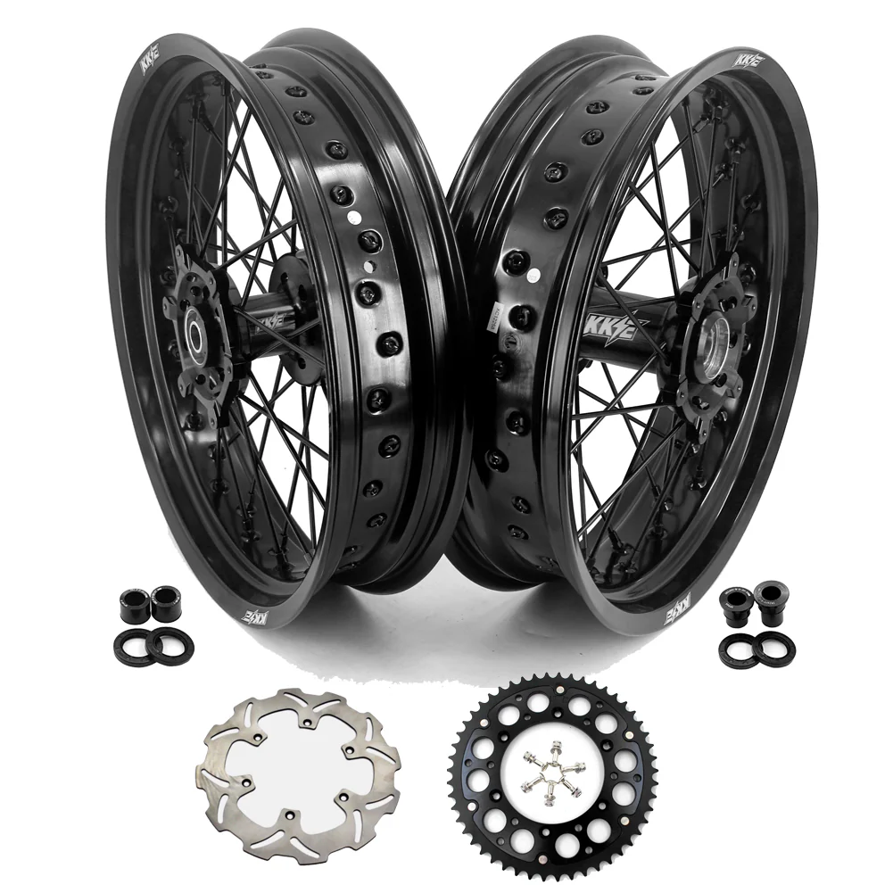 KKE 3.5/4.25 Supermoto Spked Wheels For SUZUKI DRZ400SM 2005-2024 All Black - Image 13
